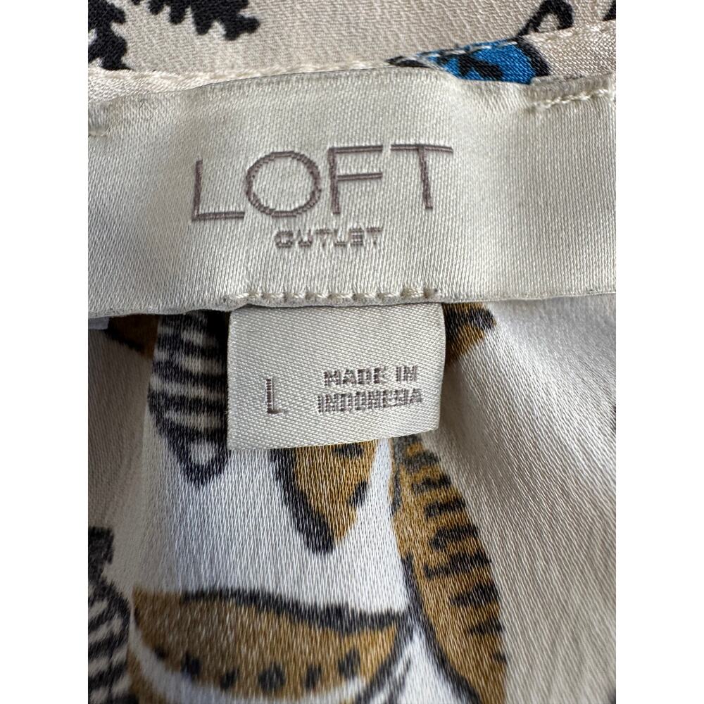 LOFT Ivory Botanical Floral Button Front Ruffle Cuff Boho Blouse Top Size Large - Picture 8 of 11